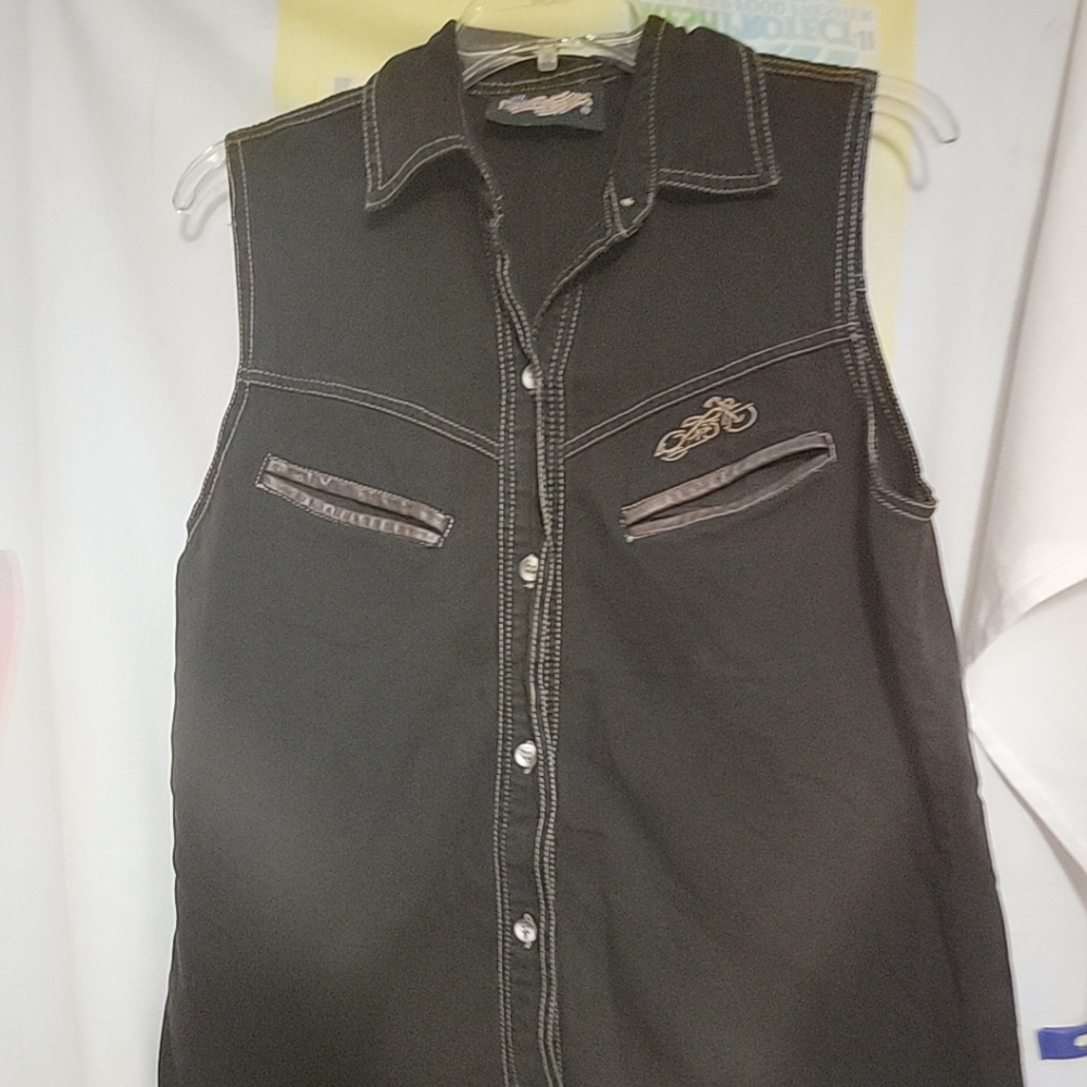Easyriders Sleeveless Button Up Shirt Mens Size Small Embroidered